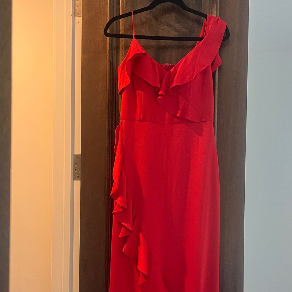 Asymmetrical Red Ruffle Dress - Picture 2 of 5